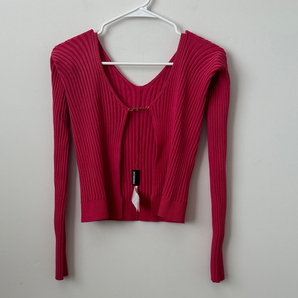 Jacquemus La Maille Pralù Longue ribbed-knit cardigan in fuchsia pink Size: 36